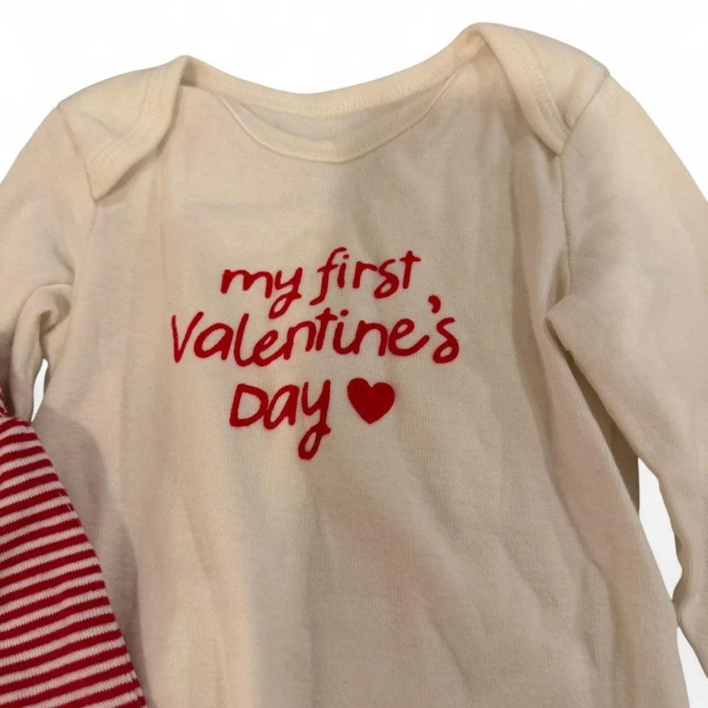 Carters My First Valentines Day Bodysuit and Heart Stripe Pants Set 6M Red Cream